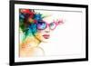 Beautiful Woman with Sunglasses. Abstract Fashion Watercolor Illustration-Anna Ismagilova-Framed Art Print