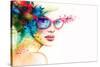 Beautiful Woman with Sunglasses. Abstract Fashion Watercolor Illustration-Anna Ismagilova-Stretched Canvas