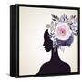 Beautiful Women with Abstract Flower Hair-artant-Framed Stretched Canvas