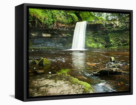 Beautiful Woodland Stream and Waterfall in Summer-Veneratio-Framed Stretched Canvas