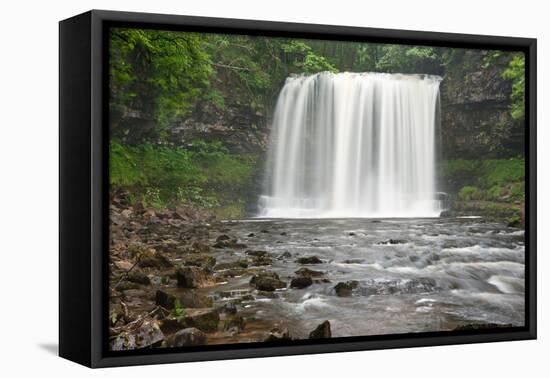 Beautiful Woodland Stream and Waterfall in Summer-Veneratio-Framed Stretched Canvas