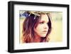 Beautiful Young Girl in Summer Field with Grain and Flower Garland-B-D-S-Framed Premium Photographic Print