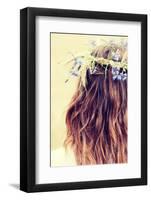 Beautiful Young Girl in Summer Field with Grain and Flower Garland-B-D-S-Framed Photographic Print