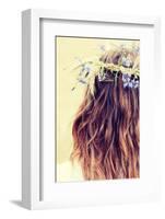 Beautiful Young Girl in Summer Field with Grain and Flower Garland-B-D-S-Framed Photographic Print