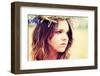 Beautiful Young Girl in Summer Field with Grain and Flower Garland-B-D-S-Framed Photographic Print