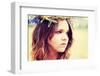 Beautiful Young Girl in Summer Field with Grain and Flower Garland-B-D-S-Framed Photographic Print