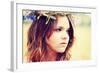 Beautiful Young Girl in Summer Field with Grain and Flower Garland-B-D-S-Framed Photographic Print