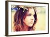 Beautiful Young Girl in Summer Field with Grain and Flower Garland-B-D-S-Framed Photographic Print