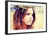 Beautiful Young Girl in Summer Field with Grain and Flower Garland-B-D-S-Framed Photographic Print