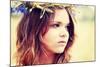 Beautiful Young Girl in Summer Field with Grain and Flower Garland-B-D-S-Mounted Photographic Print