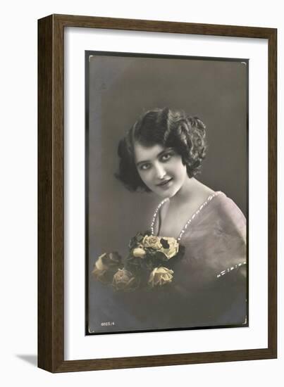 Beautiful Young Lady Holding a Bouquet of Yellow Roses-null-Framed Photographic Print