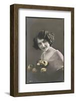 Beautiful Young Lady Holding a Bouquet of Yellow Roses-null-Framed Photographic Print