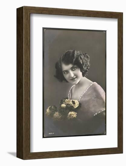 Beautiful Young Lady Holding a Bouquet of Yellow Roses-null-Framed Photographic Print