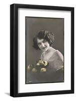 Beautiful Young Lady Holding a Bouquet of Yellow Roses-null-Framed Photographic Print