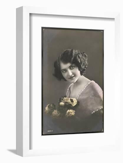 Beautiful Young Lady Holding a Bouquet of Yellow Roses-null-Framed Photographic Print