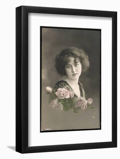 Beautiful Young Lady with Pink Roses-null-Framed Photographic Print