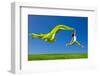 Beautiful Young Woman Jumping On A Green Meadow With A Colored Tissue-iko-Framed Photographic Print