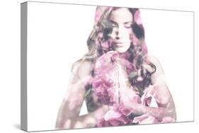Beautiful Young Woman with Roses Double Exposure-coka-Stretched Canvas