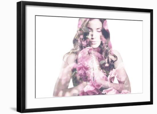 Beautiful Young Woman with Roses Double Exposure-coka-Framed Photographic Print