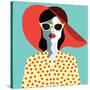 Beautiful Young Woman with Sunglasses and Hat, Retro Style. Pop Art. Summer Holiday. Vector Eps10 I-ralwel-Stretched Canvas