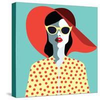 Beautiful Young Woman with Sunglasses and Hat, Retro Style. Pop Art. Summer Holiday. Vector Eps10 I-ralwel-Stretched Canvas