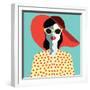 Beautiful Young Woman with Sunglasses and Hat, Retro Style. Pop Art. Summer Holiday. Vector Eps10 I-ralwel-Framed Art Print