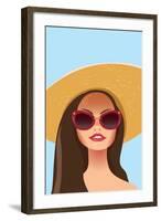 Beautiful Young Woman with Sunglasses, Retro Style. Summer Holiday Concept. Vector Illustration.-Salvadorova-Framed Art Print