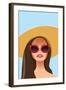 Beautiful Young Woman with Sunglasses, Retro Style. Summer Holiday Concept. Vector Illustration.-Salvadorova-Framed Art Print