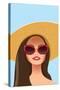 Beautiful Young Woman with Sunglasses, Retro Style. Summer Holiday Concept. Vector Illustration.-Salvadorova-Stretched Canvas
