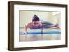 Beautiful Young Woman Yoga Workout in Gym-spass-Framed Photographic Print