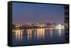 Beautifully illuminated high rises on Qiantang River in Hangzhou, Zhejiang province, China, Asia-Andreas Brandl-Framed Stretched Canvas