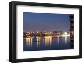 Beautifully illuminated high rises on Qiantang River in Hangzhou, Zhejiang province, China, Asia-Andreas Brandl-Framed Photographic Print