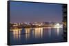Beautifully illuminated high rises on Qiantang River in Hangzhou, Zhejiang province, China, Asia-Andreas Brandl-Framed Stretched Canvas