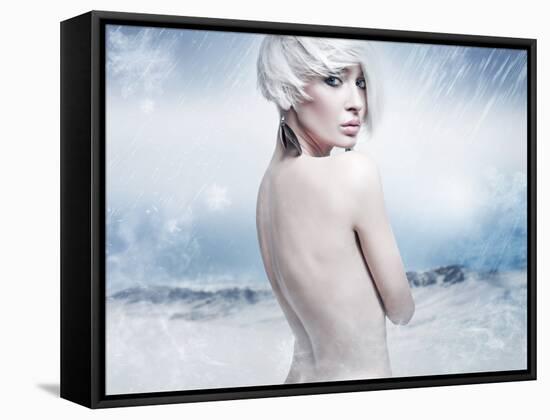 Beauty Blonde in the Winter Scenery-conrado-Framed Stretched Canvas