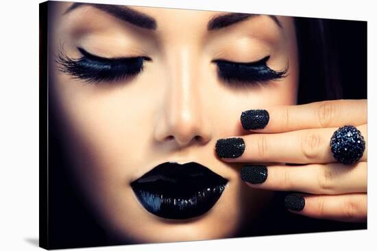 Beauty Fashion Model Girl with Black Make Up, Long Lushes-Subbotina Anna-Stretched Canvas