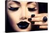 Beauty Fashion Model Girl with Black Make Up, Long Lushes-Subbotina Anna-Stretched Canvas