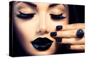 Beauty Fashion Model Girl with Black Make Up, Long Lushes-Subbotina Anna-Stretched Canvas