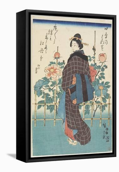 Beauty in Peony Garden, 1847-1852-Utagawa Hiroshige-Framed Stretched Canvas