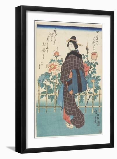 Beauty in Peony Garden, 1847-1852-Utagawa Hiroshige-Framed Giclee Print