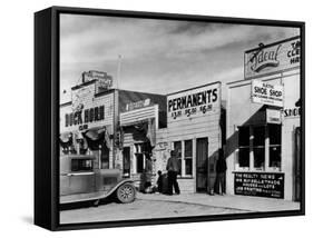 Beauty Parlor Advertising: Permanents: $3.50, $5.00 and $6.50, Shack Town, Fort Peck Dam-Margaret Bourke-White-Framed Stretched Canvas