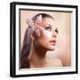 Beauty Portrait. Beautiful Stylish Girl with Orchid Flower. Pastel Colours. Perfect Face Skin-Subbotina Anna-Framed Photographic Print