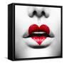 Beauty Sexy Lips with Heart Shape Paint. Love Concept. Kiss-Subbotina Anna-Framed Stretched Canvas