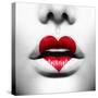 Beauty Sexy Lips with Heart Shape Paint. Love Concept. Kiss-Subbotina Anna-Stretched Canvas