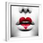 Beauty Sexy Lips with Heart Shape Paint. Love Concept. Kiss-Subbotina Anna-Framed Photographic Print