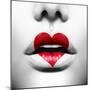Beauty Sexy Lips with Heart Shape Paint. Love Concept. Kiss-Subbotina Anna-Mounted Photographic Print