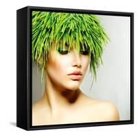 Beauty Spring or Woman with Fresh Green Grass Hair. Summer Nature Girl Portrait. Fashion Model-Subbotina Anna-Framed Stretched Canvas