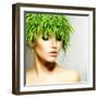 Beauty Spring or Woman with Fresh Green Grass Hair. Summer Nature Girl Portrait. Fashion Model-Subbotina Anna-Framed Photographic Print