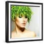 Beauty Spring or Woman with Fresh Green Grass Hair. Summer Nature Girl Portrait. Fashion Model-Subbotina Anna-Framed Photographic Print