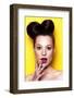 Beauty Surprised Teenager Model Girl. Beautiful Teen Girl with Freckles, Funny Hairstyle and Bright-lenaer-Framed Photographic Print