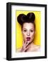 Beauty Surprised Teenager Model Girl. Beautiful Teen Girl with Freckles, Funny Hairstyle and Bright-lenaer-Framed Photographic Print